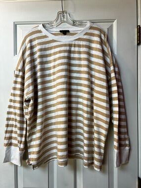 J. Crew White and Tan Striped Long-Sleeve Jersey